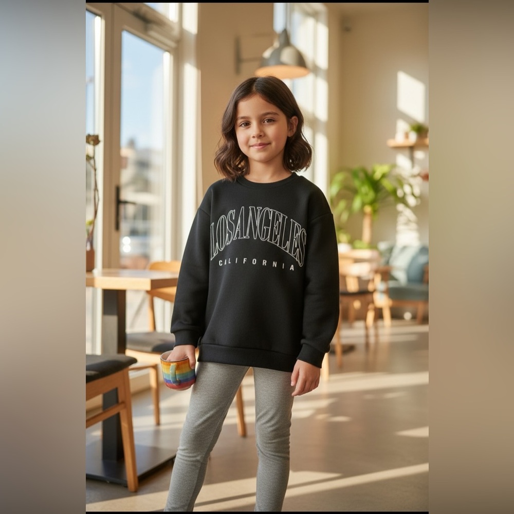 Classic Black Kids Sweatshirt with Los Angeles Design